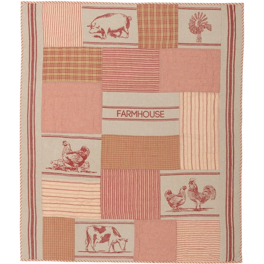 Red Farm Animal Quilted Throw