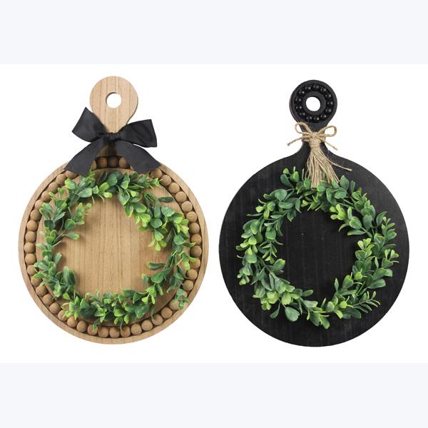 Black Round Wood Cutting Board With Greenery